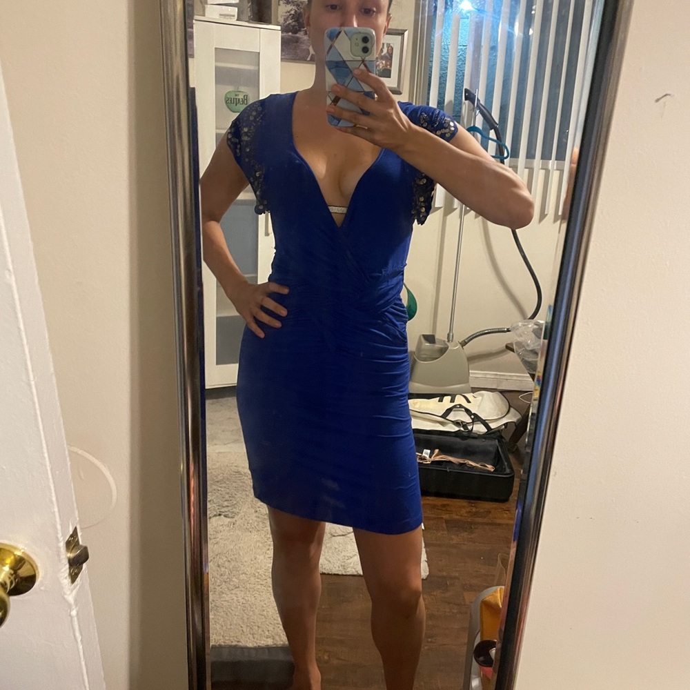 Free People Blue Sapphire Dress with golden sequin